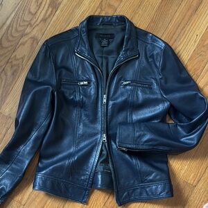 Women’s Navy Moto Leather Jacket
